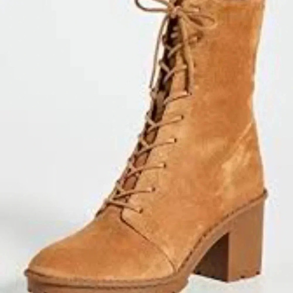 VINCE suede combat boot tan Henderson Lace brown ankle boot women sz 9.5M NWOT - Picture 8 of 10